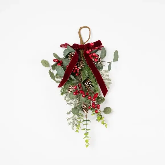 Artificial Swag with Velvet Bow - Red