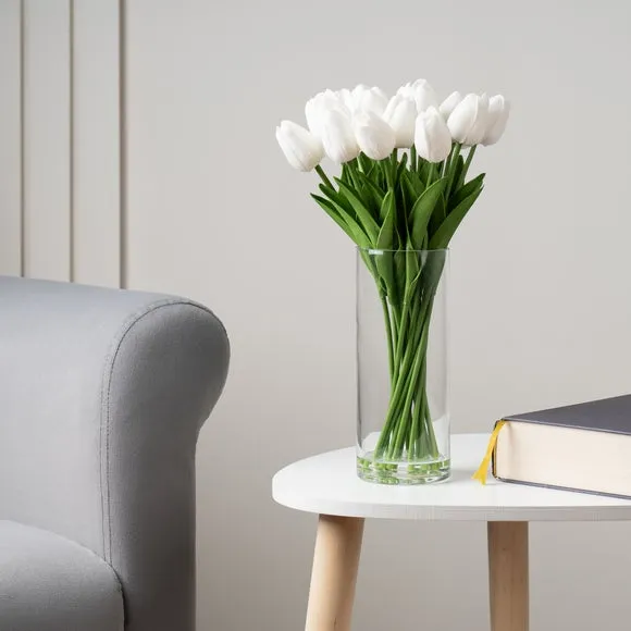 Artificial Tulips in Glass Vase - White image
