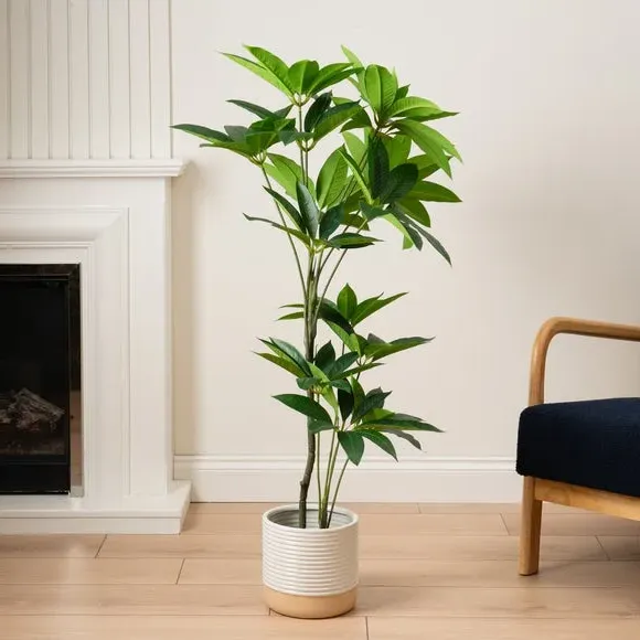 Artificial Umbrella Plant - Green, Plastic Pot image