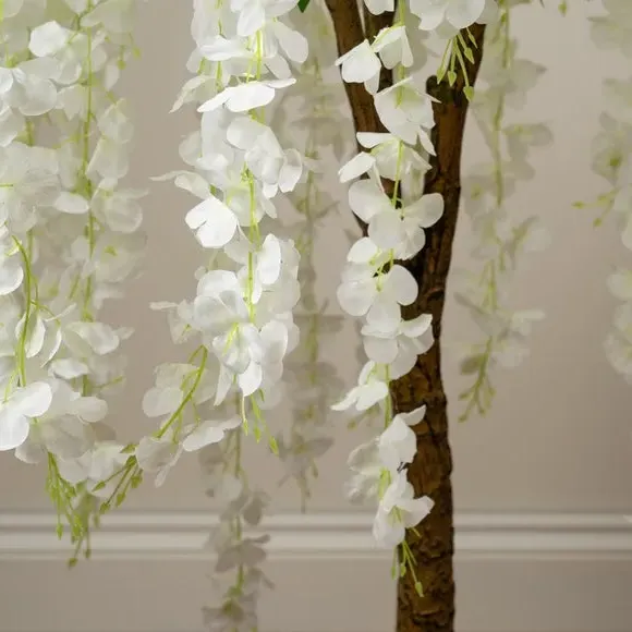 Artificial Wisteria Tree - Natural, White Pot