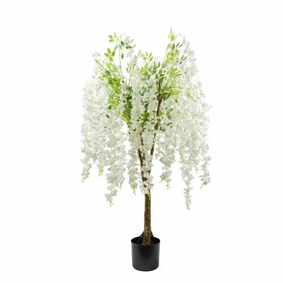 Artificial Wisteria Tree - Natural, White Pot