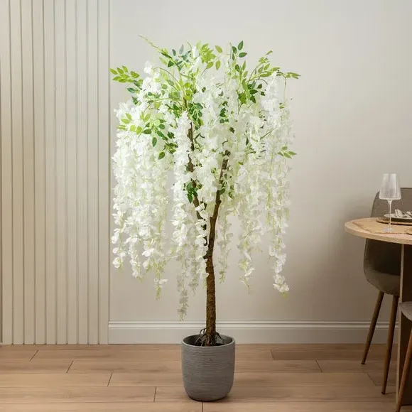 Artificial Wisteria Tree - Natural, White Pot image