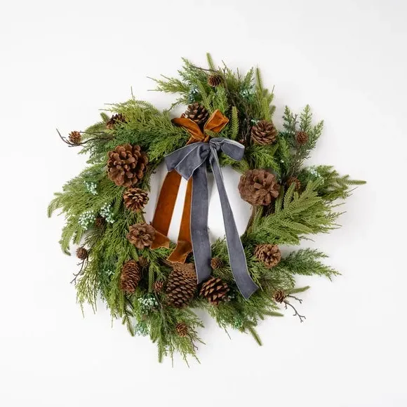 Artificial Wreath with Metallic Ribbons - Brown