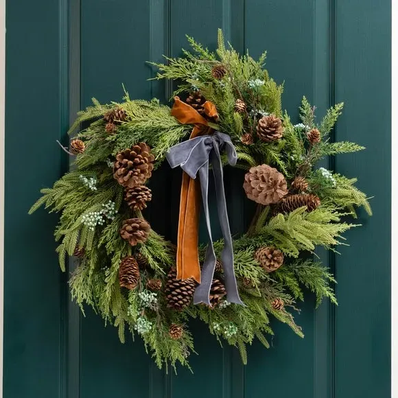 Artificial Wreath with Metallic Ribbons - Brown image
