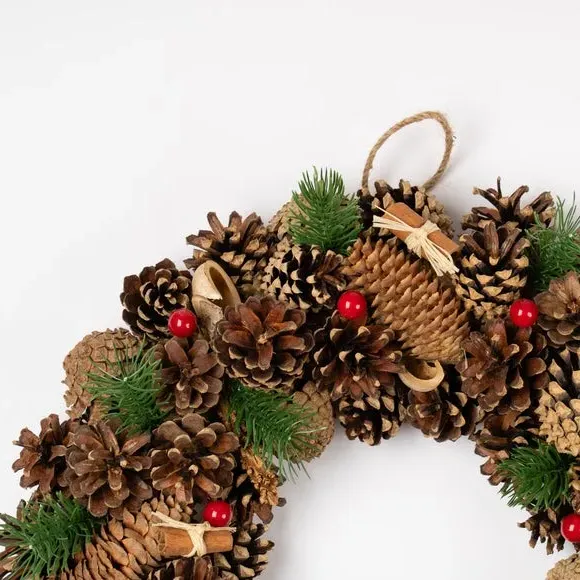 Artificial Wreath with Pinecones - Red Berries