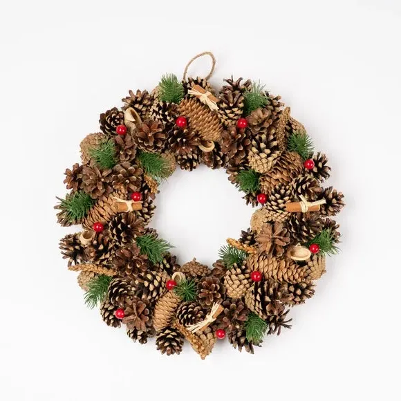 Artificial Wreath with Pinecones - Red Berries