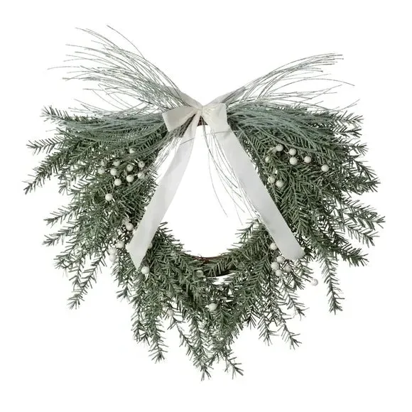 Artificial Wreath with Velvet Bow - Green