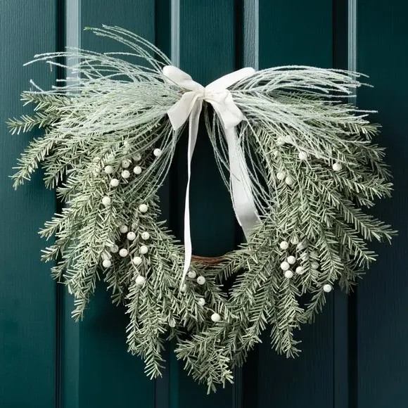 Artificial Wreath with Velvet Bow - Green image