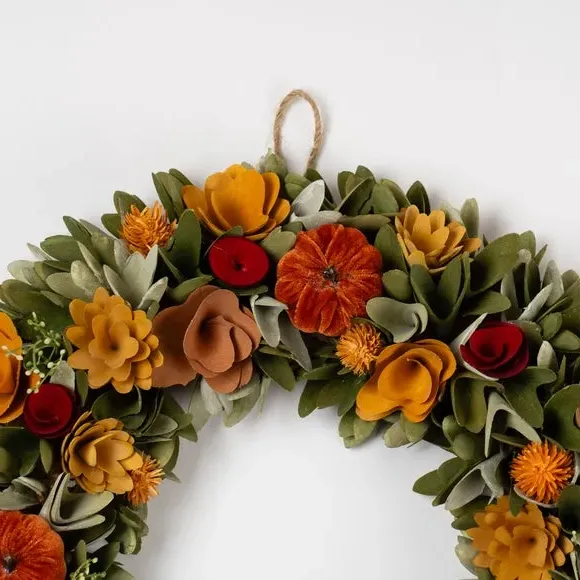 Autumnal Wood Shaving Wreath - Orange, Wood