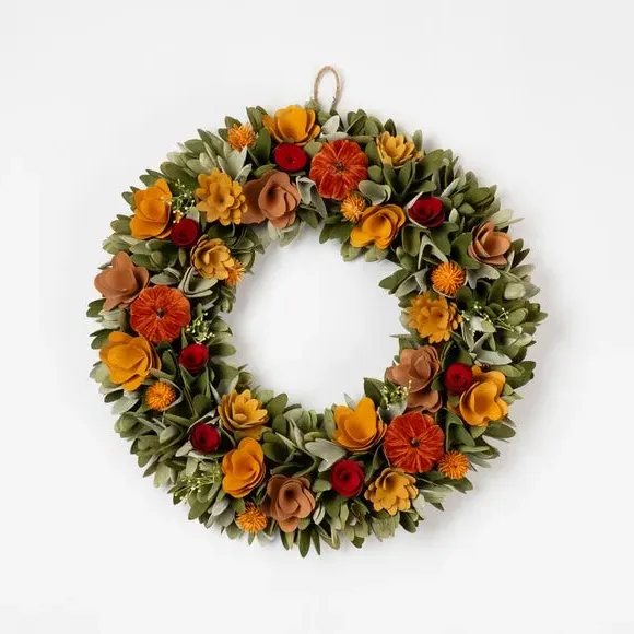 Autumnal Wood Shaving Wreath - Orange, Wood