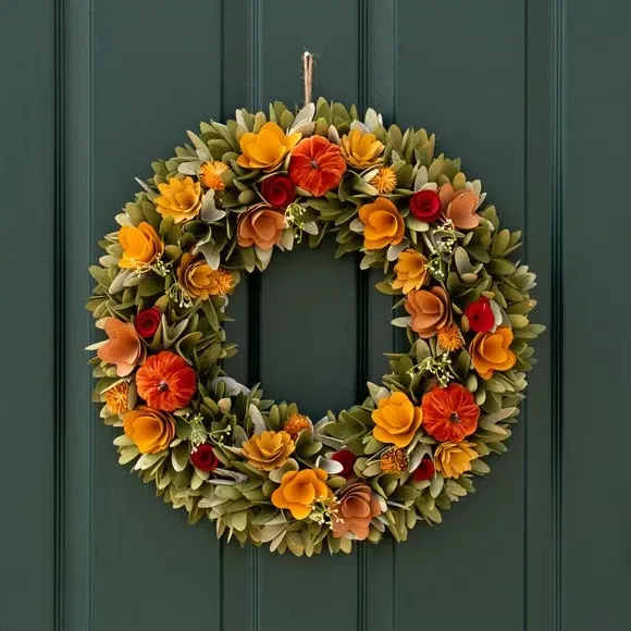 Autumnal Wood Shaving Wreath - Orange, Wood image
