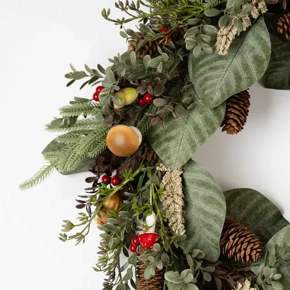 Autumnal Wreath with Acorns - Green, Artificial
