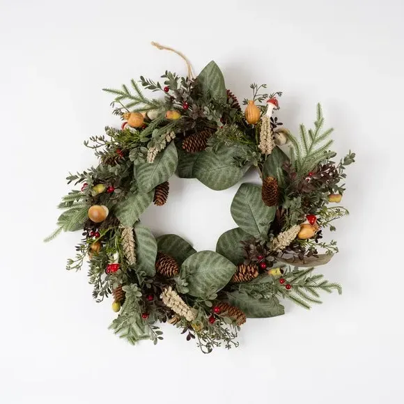 Autumnal Wreath with Acorns - Green, Artificial