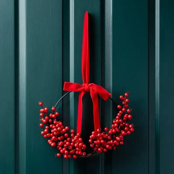 Berry Ring Wreath with Velvet Bow - Red image