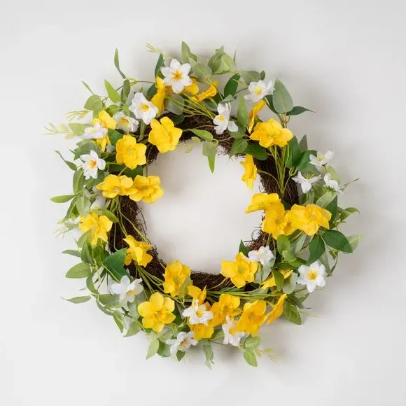 Daffodil Wreath Artificial - Yellow, Fabric