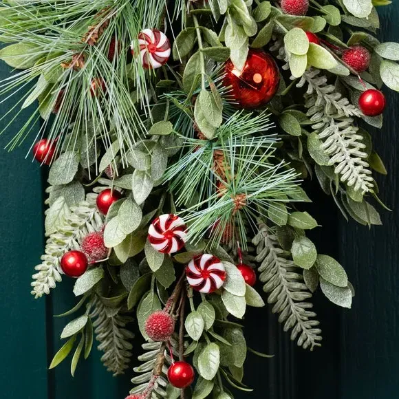 Decorative Christmas Swag - Red, Mixed Materials