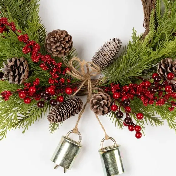Half Wreath with Bells - Red, Artificial