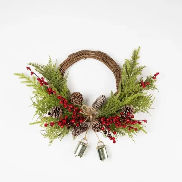 Half Wreath with Bells - Red, Artificial