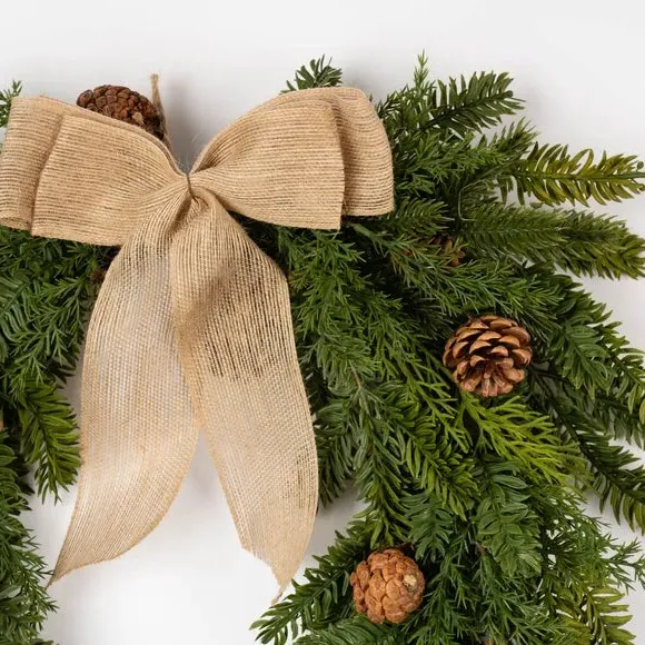 Half Wreath with Hessian Bow - Natural, Artificial