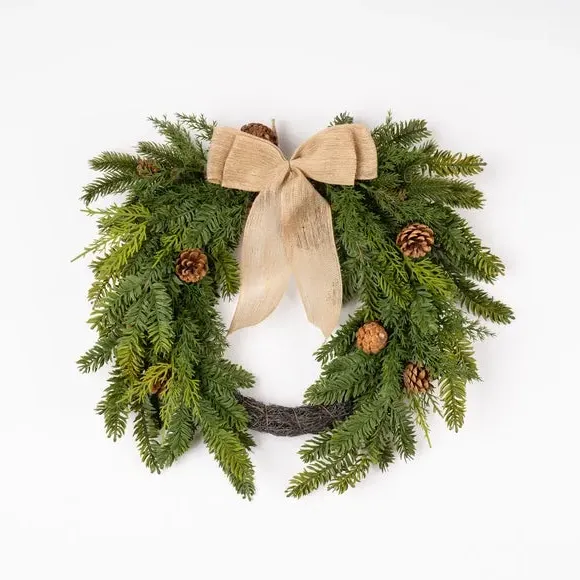 Half Wreath with Hessian Bow - Natural, Artificial