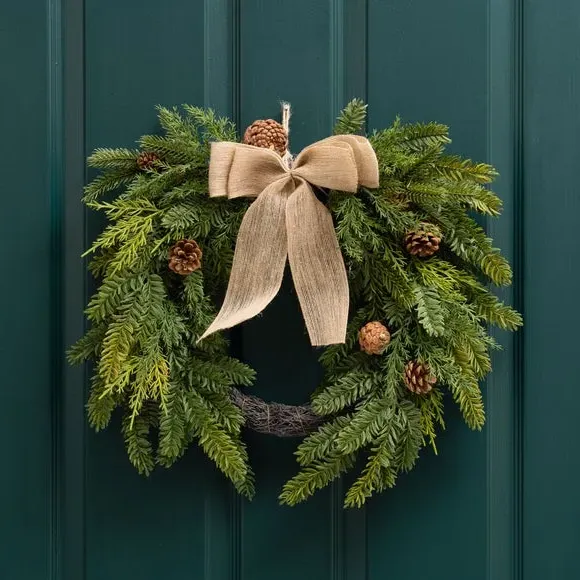 Half Wreath with Hessian Bow - Natural, Artificial image