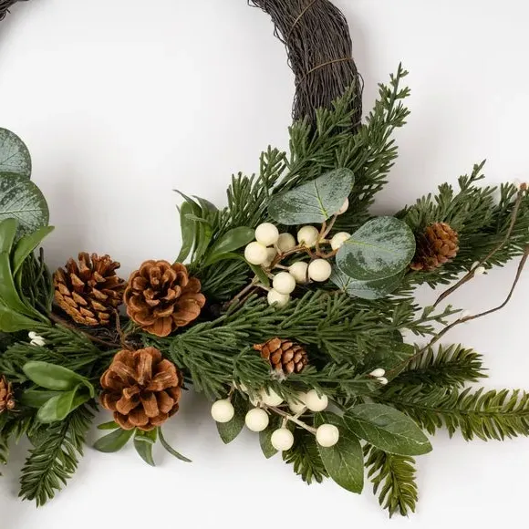 Half Wreath with Mistletoe - Brown, Artificial