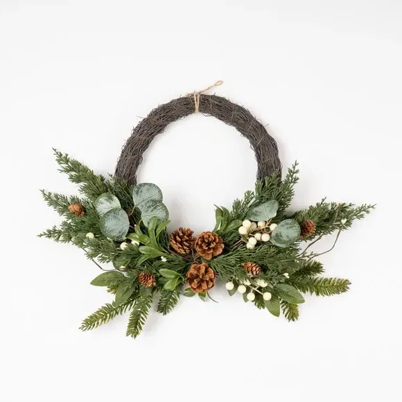 Half Wreath with Mistletoe - Brown, Artificial