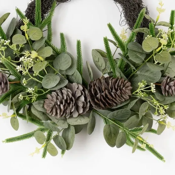 Half Wreath with Pinecones - Brown, Artificial
