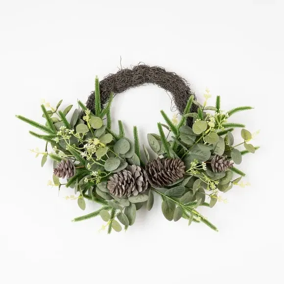 Half Wreath with Pinecones - Brown, Artificial