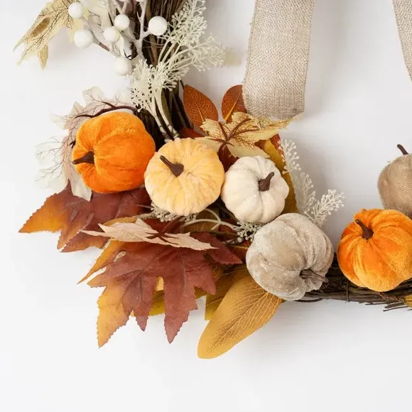 Half Wreath with Pumpkins & Bow - Multicolor