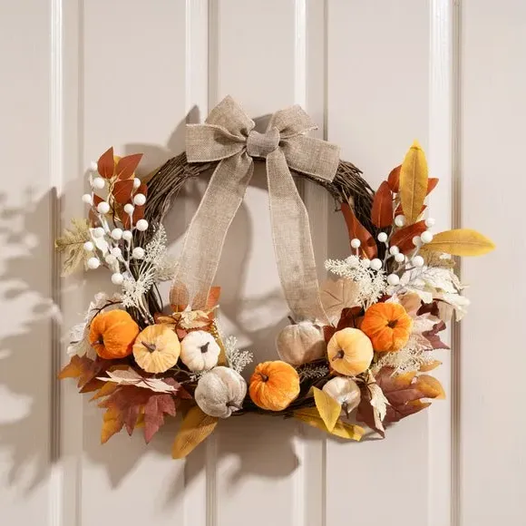 Half Wreath with Pumpkins & Bow - Multicolor image