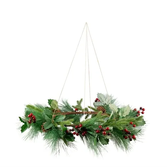 Hanging Berry Wreath - Green, Artificial