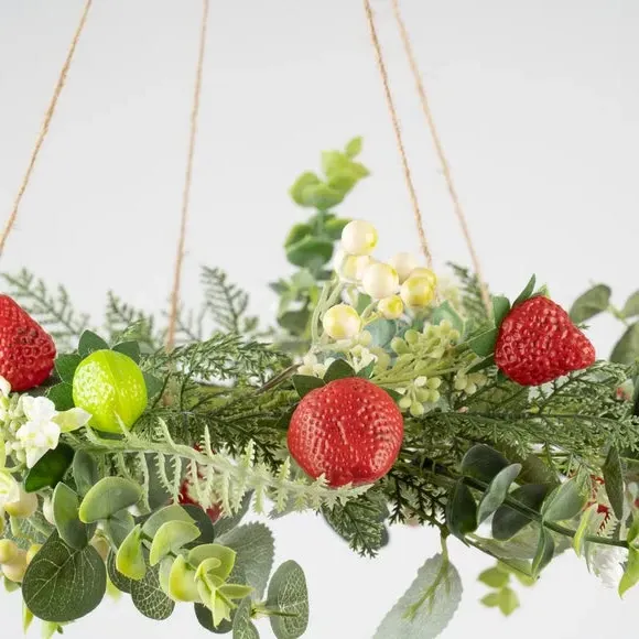 Hanging Strawberry Wreath - Red, Artificial
