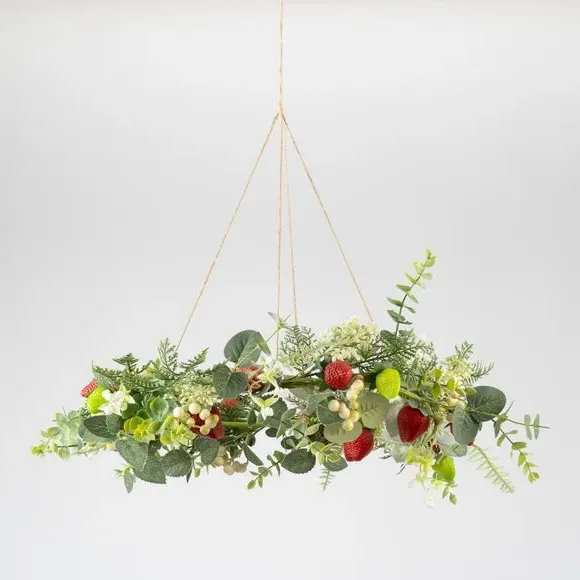Hanging Strawberry Wreath - Red, Artificial
