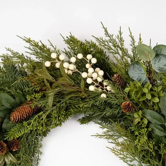Large Artificial Wreath with Velvet Bow - Green