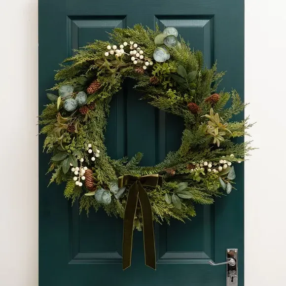 Large Artificial Wreath with Velvet Bow - Green image