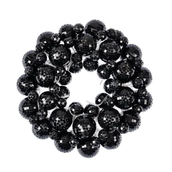 Light-Up Disco Ball Wreath - Black, Mirror
