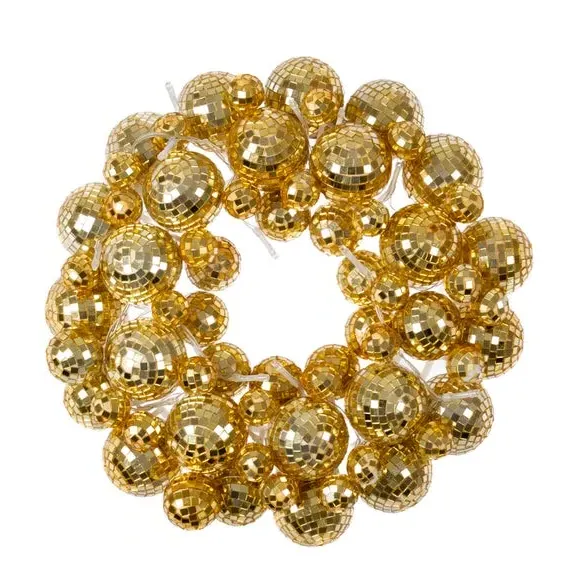Light-Up Disco Ball Wreath - Gold, Mirror