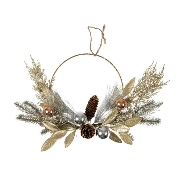 Light Up Wreath with Metallic Foliage - Gold