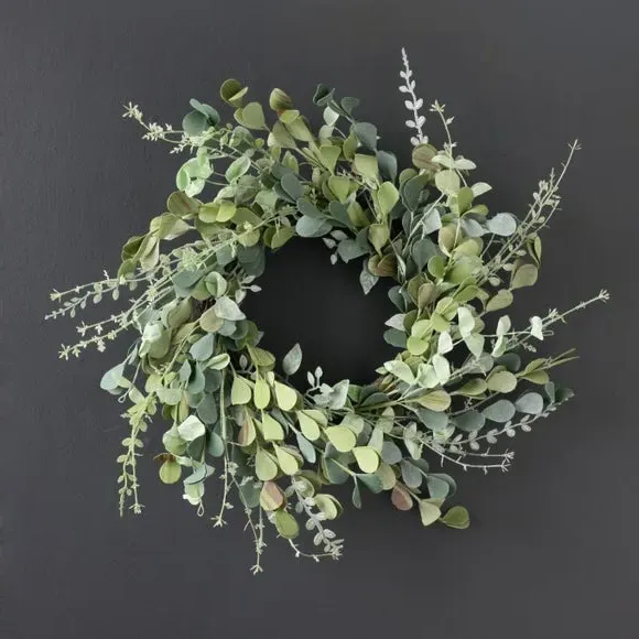 Mixed Artificial Wreath - Green, Rattan image