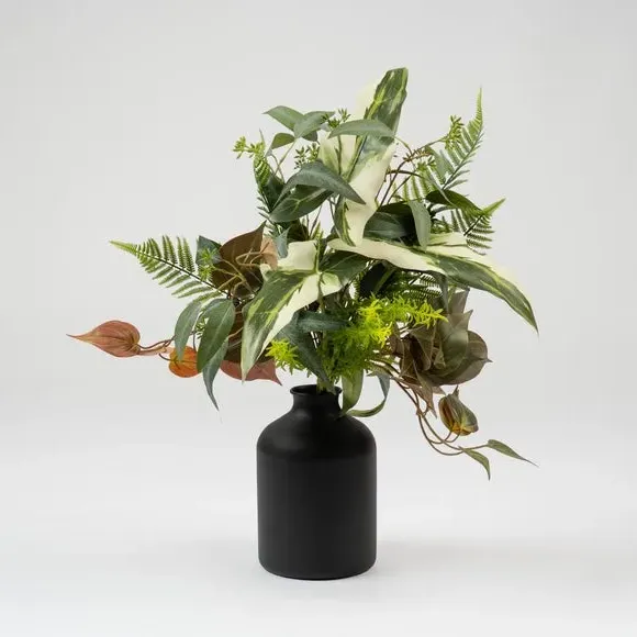Mixed Leaves Bouquet with Vase - Green, Artificial