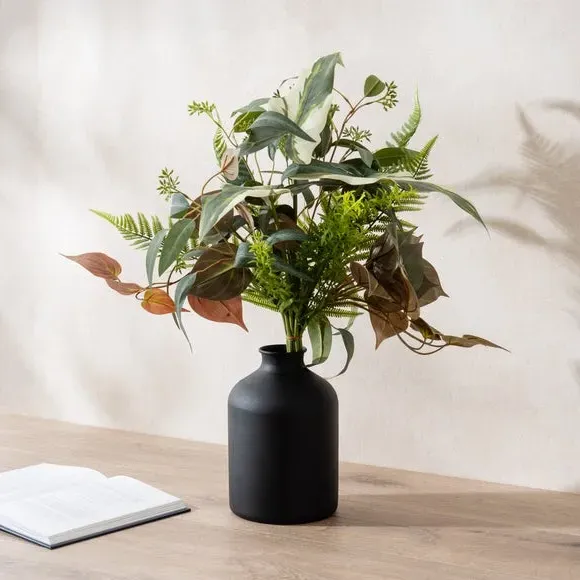 Mixed Leaves Bouquet with Vase - Green, Artificial image