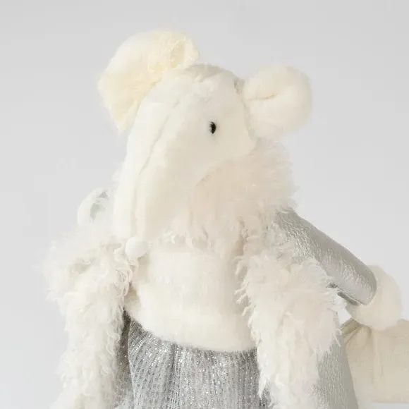 Mouse Ornament with Bow - Silver, Plush