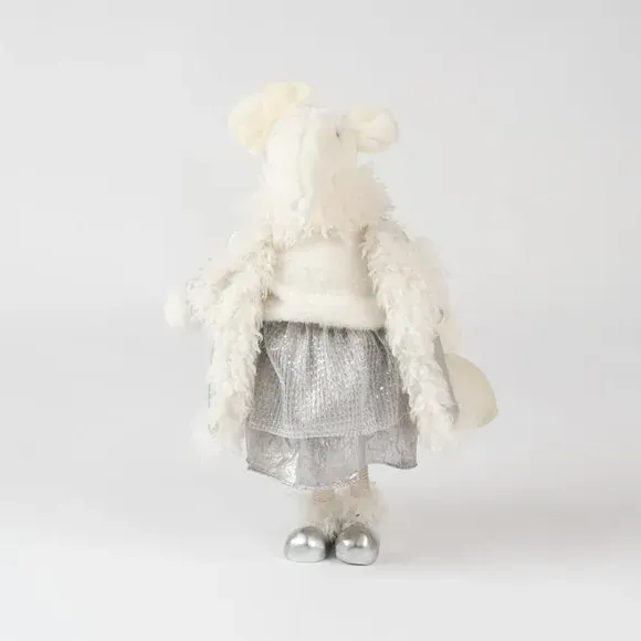 Mouse Ornament with Bow - Silver, Plush