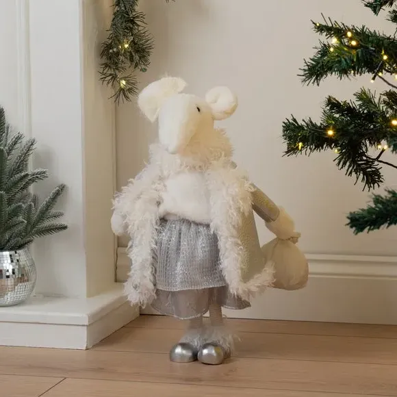 Mouse Ornament with Bow - Silver, Plush image