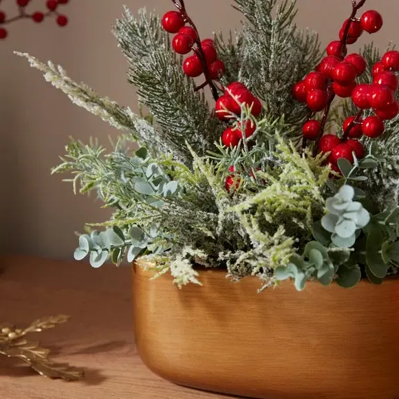 Oval Plant Pot with Berry Arrangement - Gold
