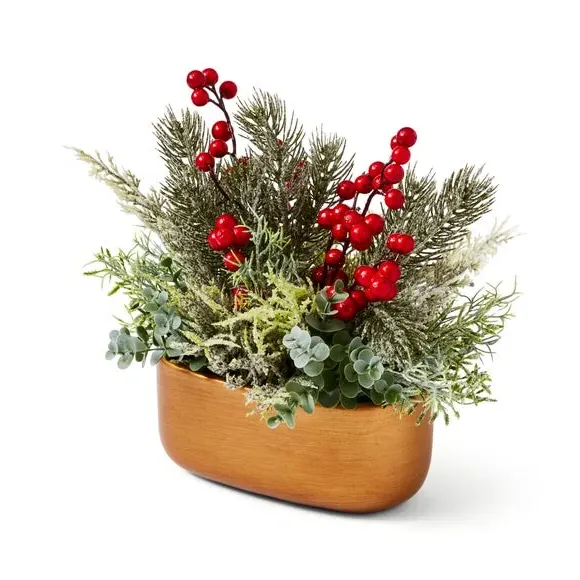 Oval Plant Pot with Berry Arrangement - Gold