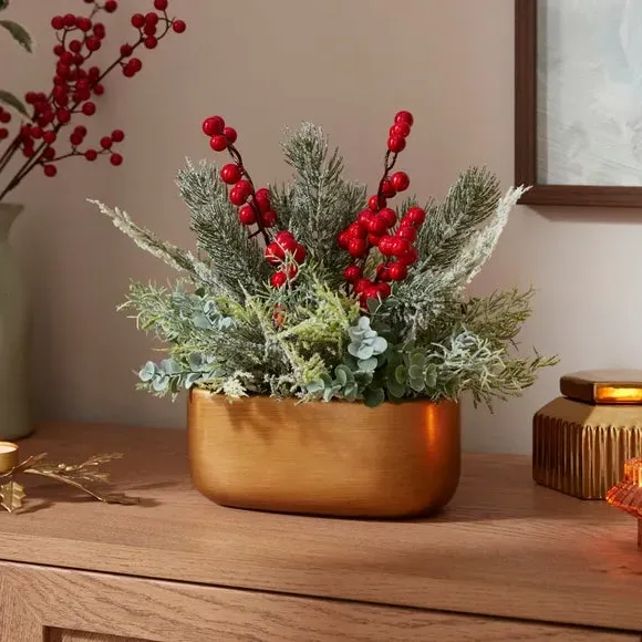 Oval Plant Pot with Berry Arrangement - Gold image