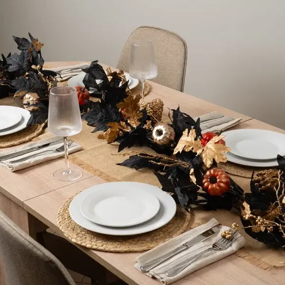 Pumpkin Garland with Wreath Feature - Black, Gold image