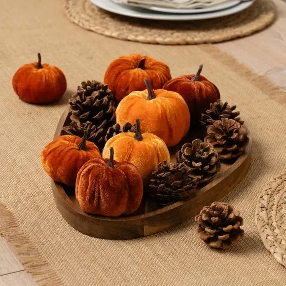 Pumpkin & Pinecone Ornament Set - Orange, Velvet image